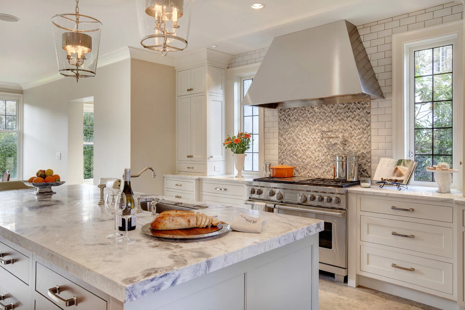 grey and light wood kitchen cabinets