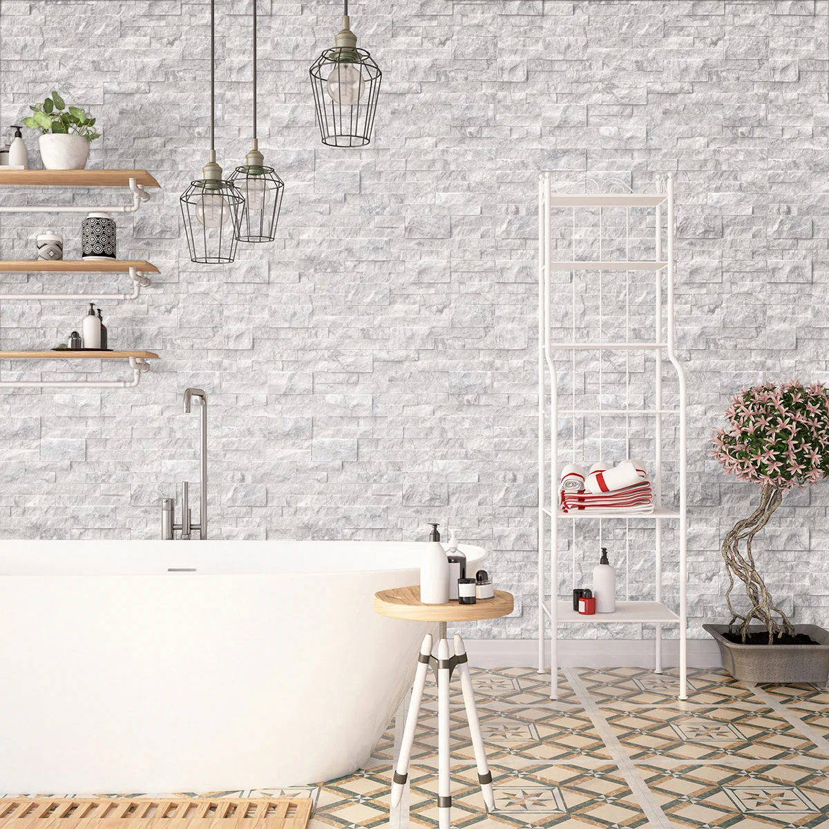 Stacked stone bathroom tile